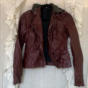 Burgundy free people leather jacket